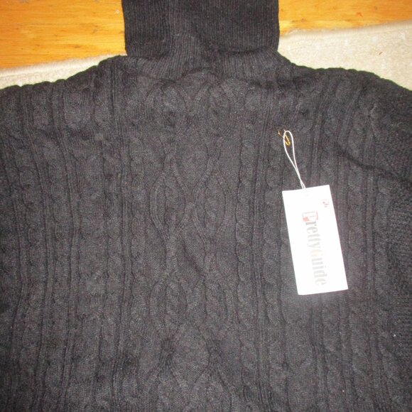 Pretty Guide black knit Turtleneck Sweater Long Cable Knit new xl viscose blen - Picture 2 of 2